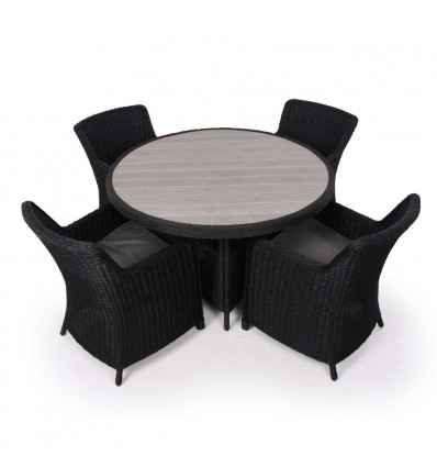 Vista Havemøbelsæt m/4 Spisestole - Ø130 cm - Sort